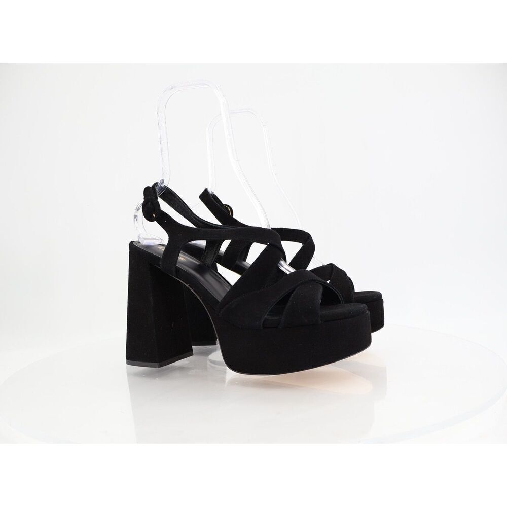 Larroude Bee Platform Sandal Black Suede Size 10 Chunky Block Heel